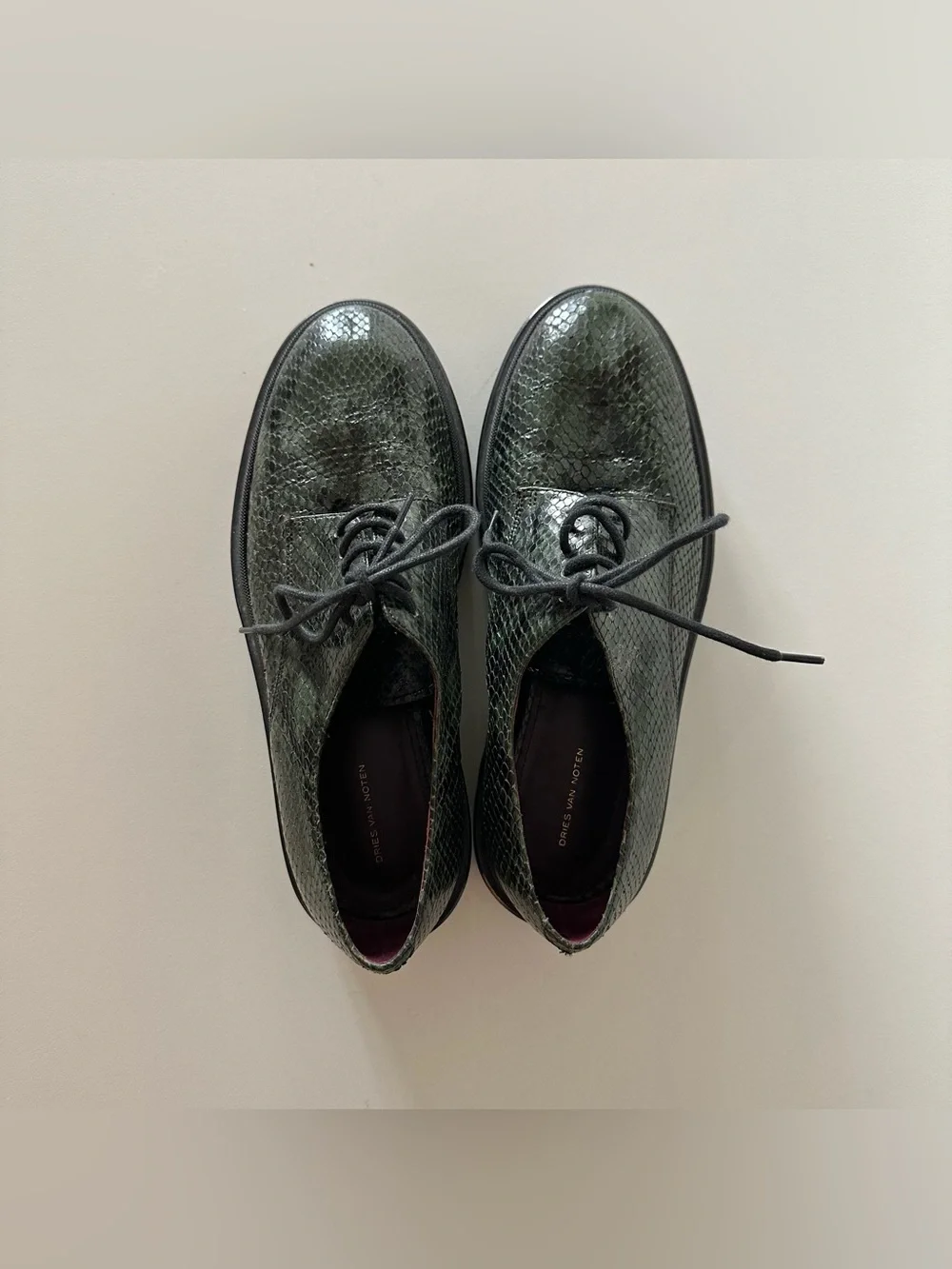 Dries Van Noten Green Snakeskin Python Derby Lug Sole Shoes 39 US 9 Avant Garde